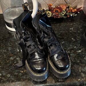 Dr. Martens Black Combat Boots with Yellow Stitching